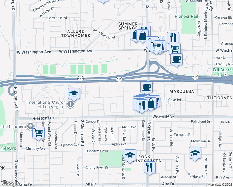 map of restaurants, bars, coffee shops, grocery stores, and more near 404 Beethoven Street in Las Vegas