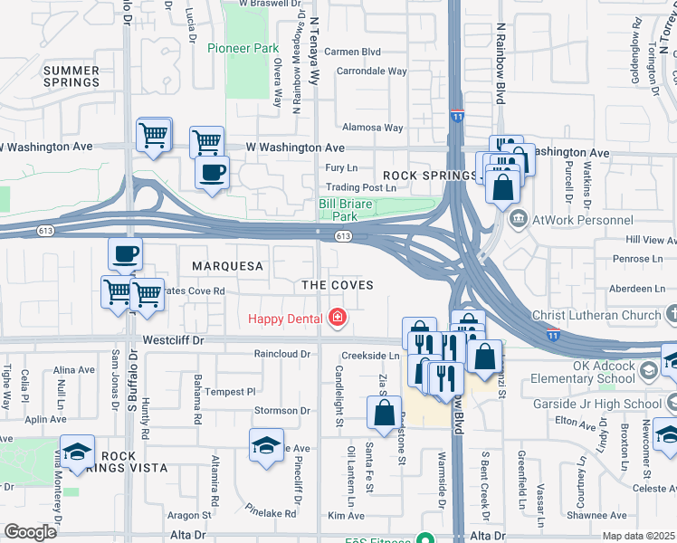 map of restaurants, bars, coffee shops, grocery stores, and more near 7052 Picaroon Lane in Las Vegas
