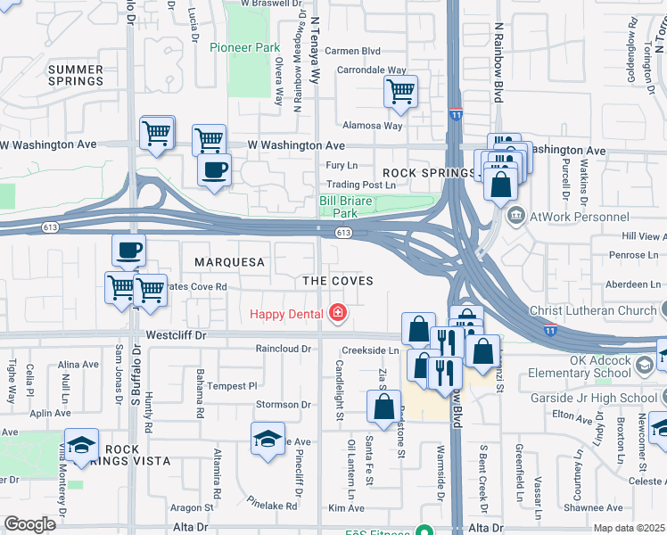 map of restaurants, bars, coffee shops, grocery stores, and more near 7064 Picaroon Lane in Las Vegas