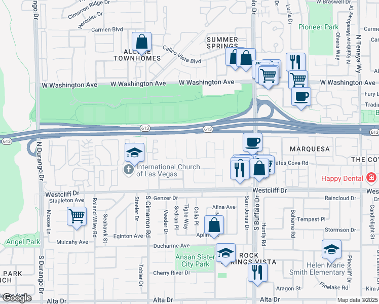 map of restaurants, bars, coffee shops, grocery stores, and more near 336 Soubrette Court in Las Vegas