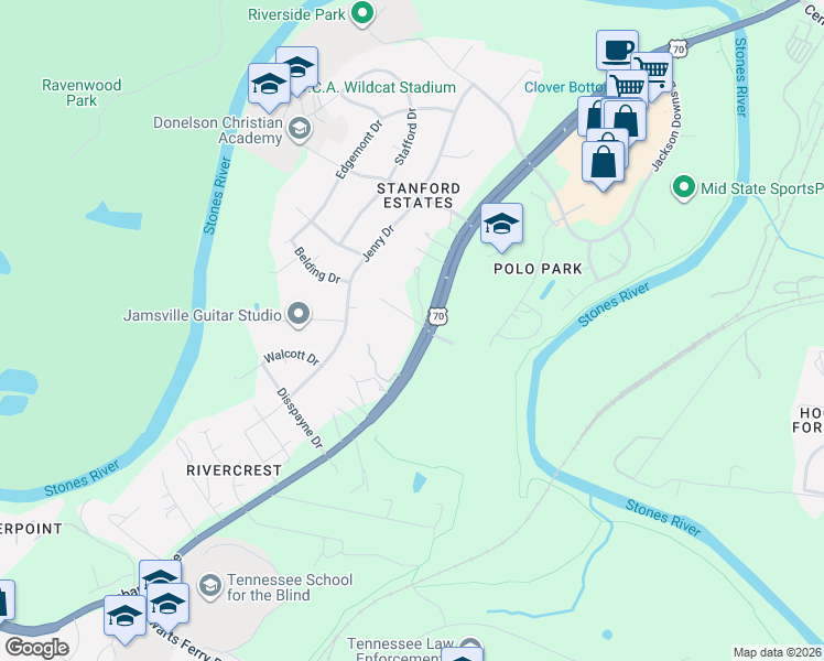 map of restaurants, bars, coffee shops, grocery stores, and more near 3044 Lebanon Pike in Nashville