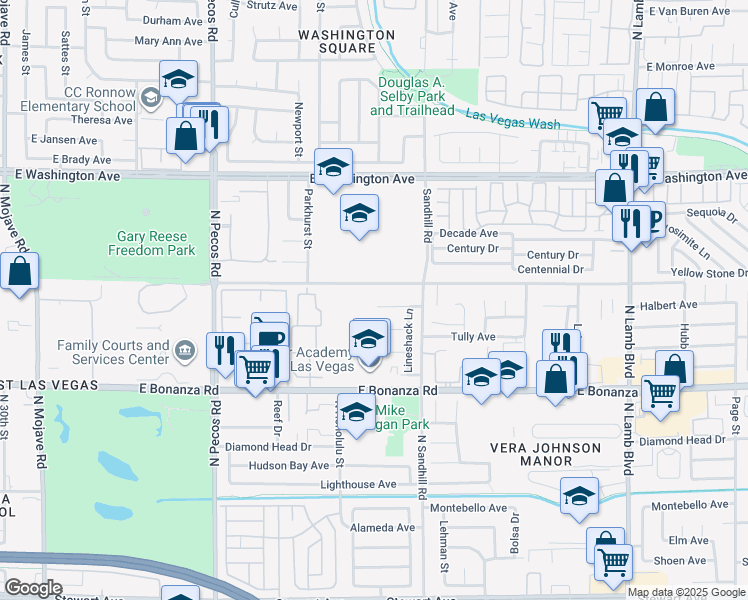 map of restaurants, bars, coffee shops, grocery stores, and more near 3909 East Harris Avenue in Las Vegas
