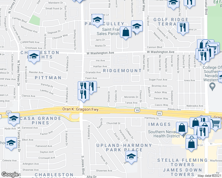 map of restaurants, bars, coffee shops, grocery stores, and more near 237 Catalini Street in Las Vegas