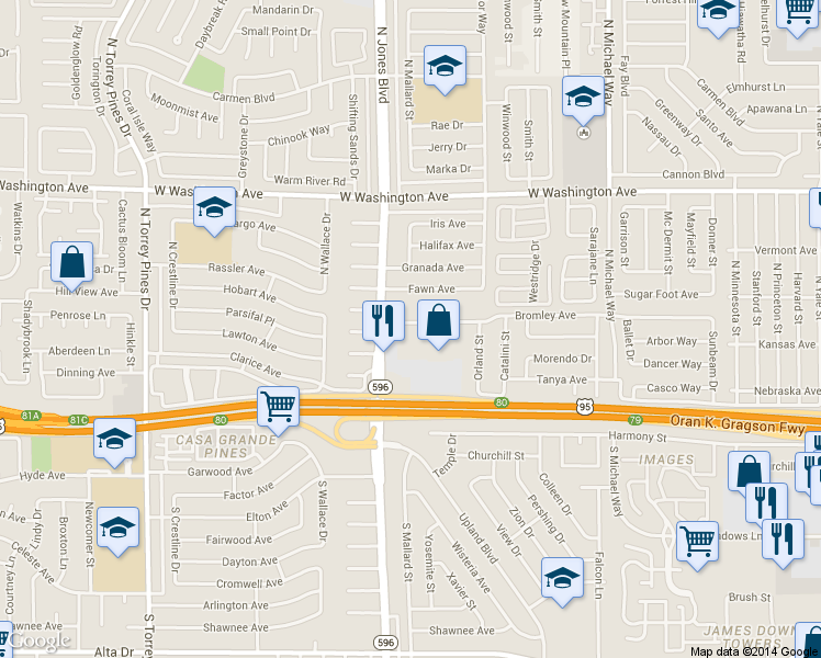 map of restaurants, bars, coffee shops, grocery stores, and more near 5916 Bromley Avenue in Las Vegas