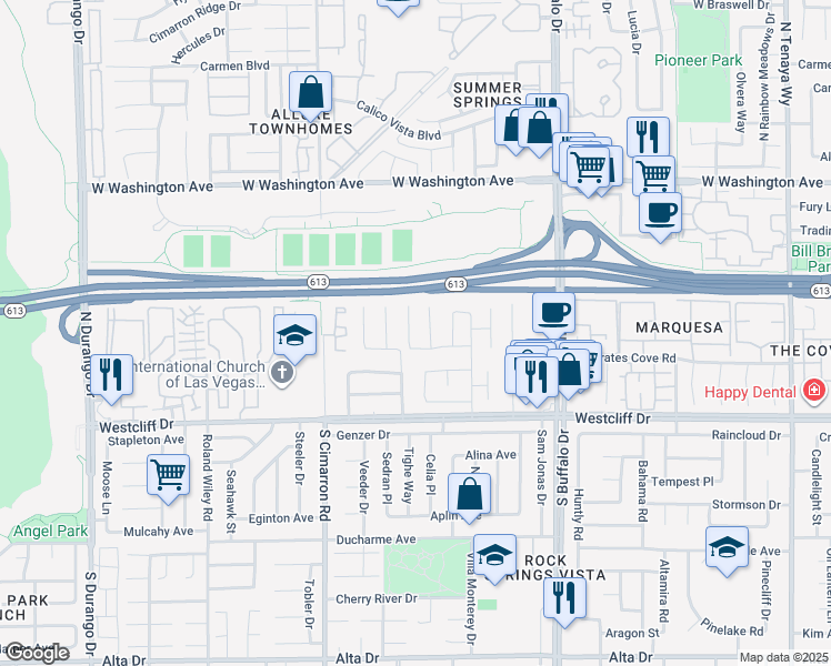 map of restaurants, bars, coffee shops, grocery stores, and more near 336 Soubrette Court in Las Vegas