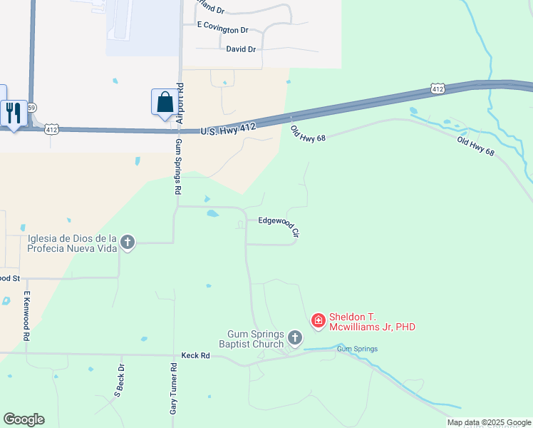 map of restaurants, bars, coffee shops, grocery stores, and more near 20170 Edgewood Circle in Siloam Springs