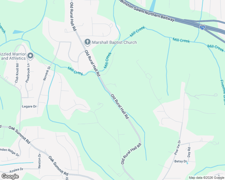 map of restaurants, bars, coffee shops, grocery stores, and more near 5665 Old Rural Hall Road in Winston-Salem