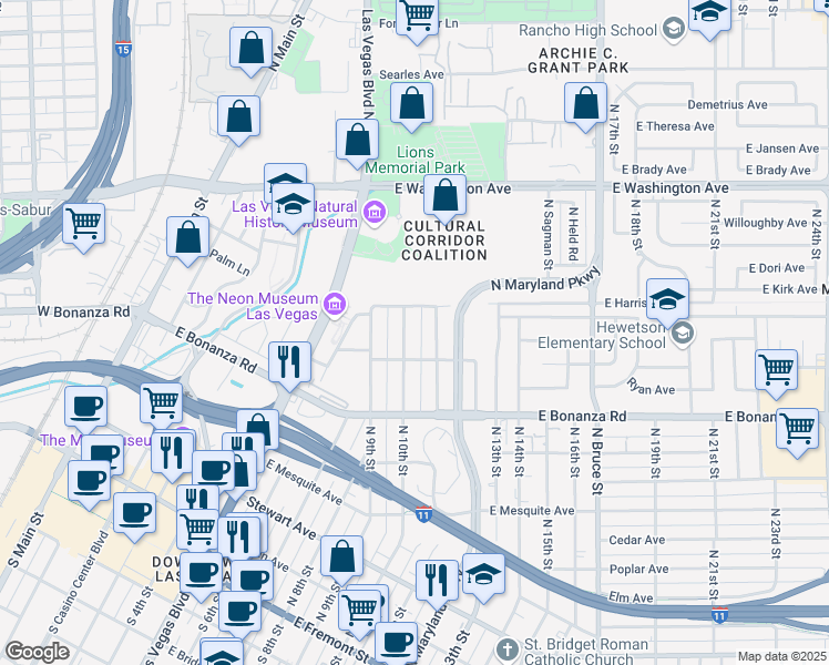 map of restaurants, bars, coffee shops, grocery stores, and more near 720 North 10th Street in Las Vegas