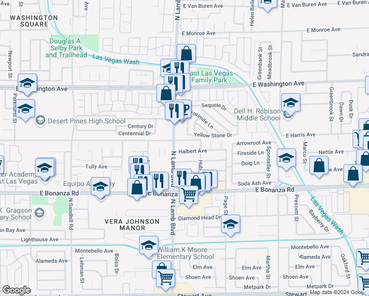 map of restaurants, bars, coffee shops, grocery stores, and more near 4432 Halbert Avenue in Las Vegas