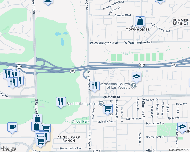map of restaurants, bars, coffee shops, grocery stores, and more near 8440 Westcliff Drive in Las Vegas