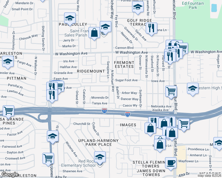 map of restaurants, bars, coffee shops, grocery stores, and more near 232 Chason Street in Las Vegas