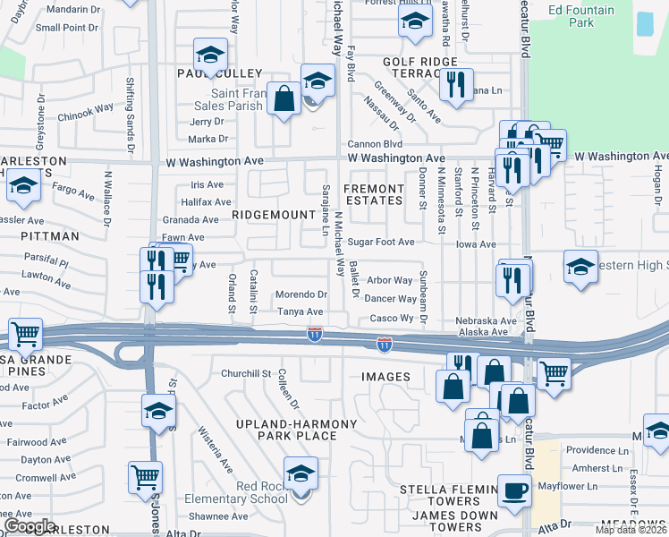map of restaurants, bars, coffee shops, grocery stores, and more near 232 Chason Street in Las Vegas