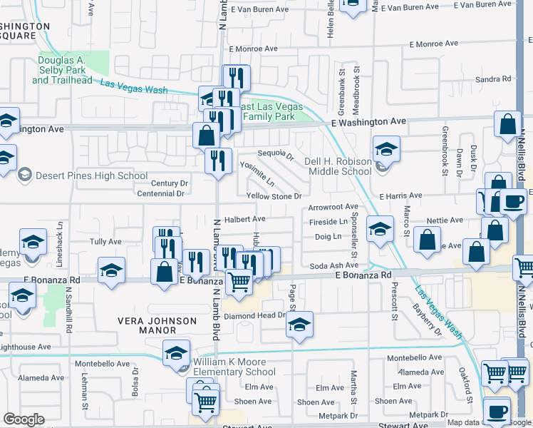 map of restaurants, bars, coffee shops, grocery stores, and more near 725 Concrete Court in Las Vegas