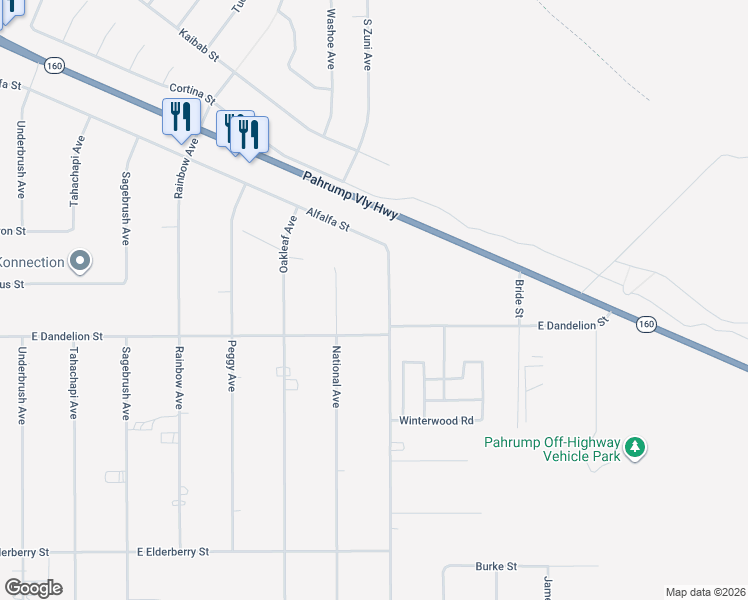 map of restaurants, bars, coffee shops, grocery stores, and more near 2920 Malibou Avenue in Pahrump
