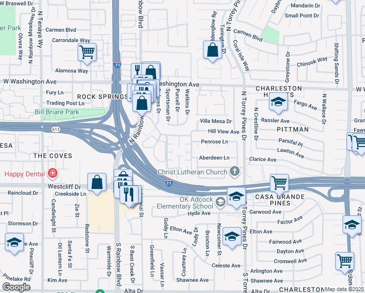 map of restaurants, bars, coffee shops, grocery stores, and more near 310 Brookside Lane in Las Vegas