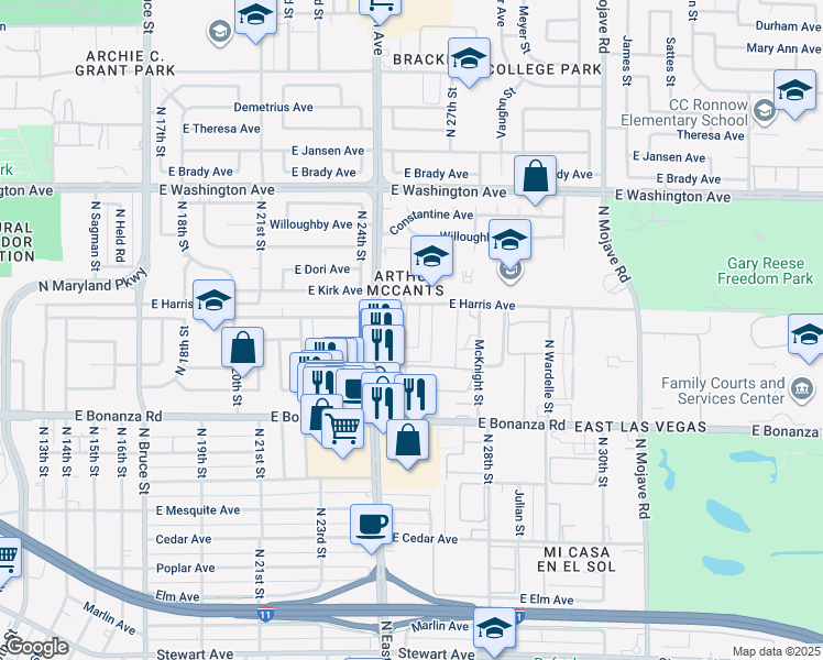 map of restaurants, bars, coffee shops, grocery stores, and more near 720 Aster Lane in Las Vegas