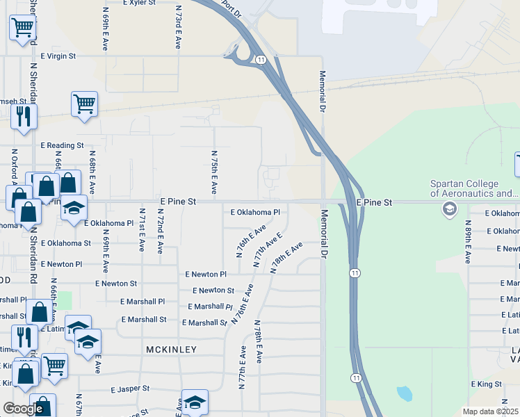 map of restaurants, bars, coffee shops, grocery stores, and more near 7553 East Oklahoma Place in Tulsa