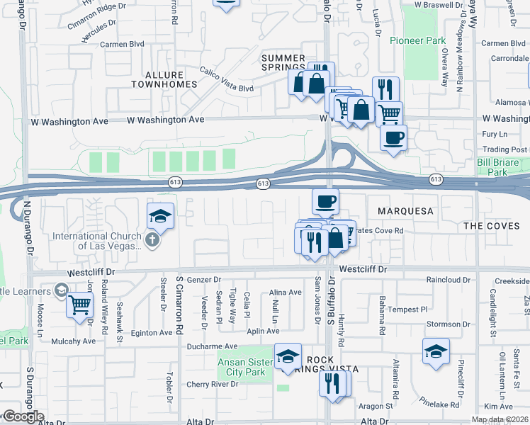 map of restaurants, bars, coffee shops, grocery stores, and more near 313 Beethoven Street in Las Vegas