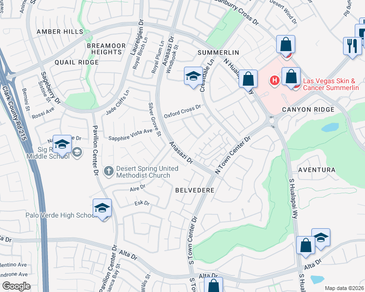 map of restaurants, bars, coffee shops, grocery stores, and more near 10465 Warwick Falls Court in Las Vegas