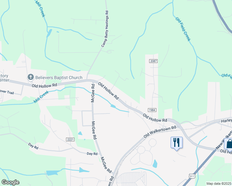 map of restaurants, bars, coffee shops, grocery stores, and more near 2151 Old Hollow Road in Walkertown