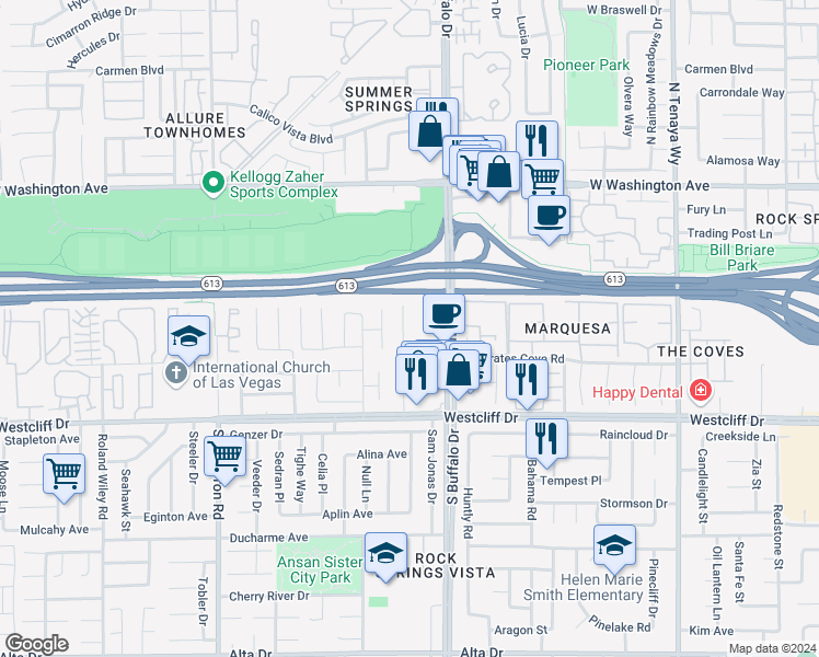 map of restaurants, bars, coffee shops, grocery stores, and more near 400 Clifton Heights Drive in Las Vegas