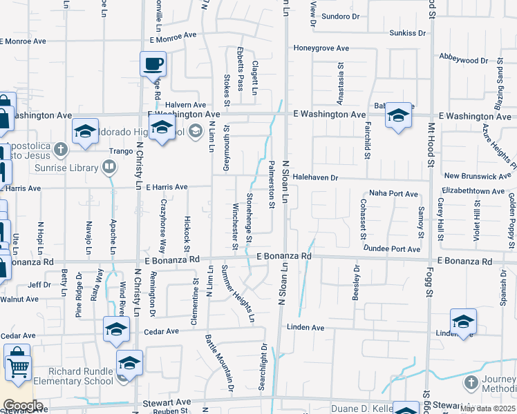 map of restaurants, bars, coffee shops, grocery stores, and more near 5887 Thames Way in Las Vegas