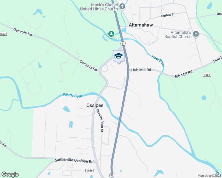 map of restaurants, bars, coffee shops, grocery stores, and more near 2733 Old North Carolina 87 in Elon