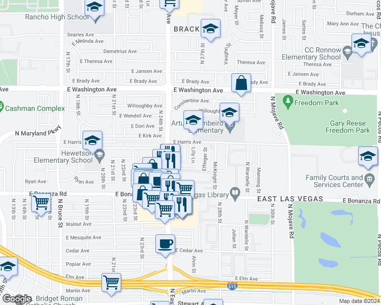 map of restaurants, bars, coffee shops, grocery stores, and more near 729 Lilly Lane in Las Vegas