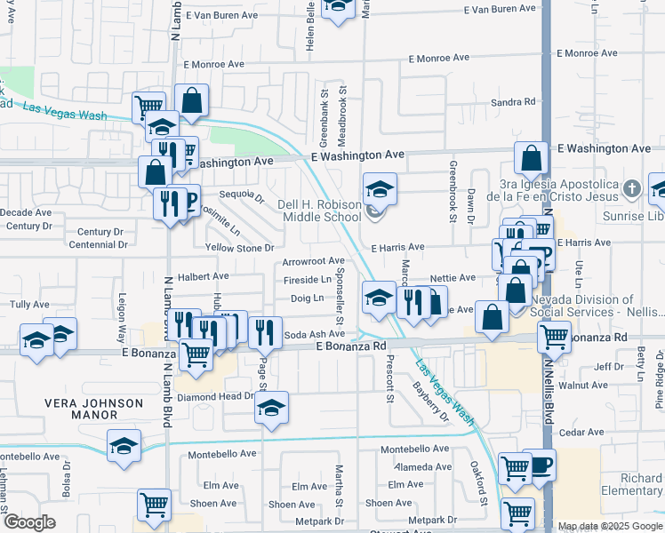 map of restaurants, bars, coffee shops, grocery stores, and more near 4617 Arrowroot Ave in Las Vegas