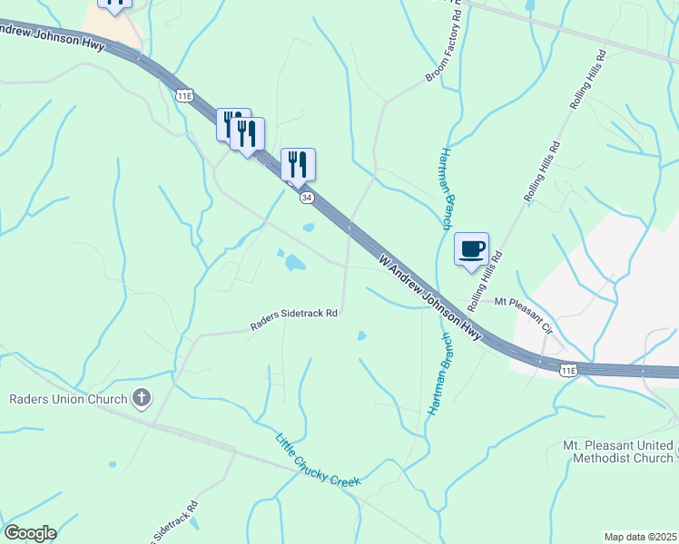map of restaurants, bars, coffee shops, grocery stores, and more near 600 Baughard Hill Road in Greeneville