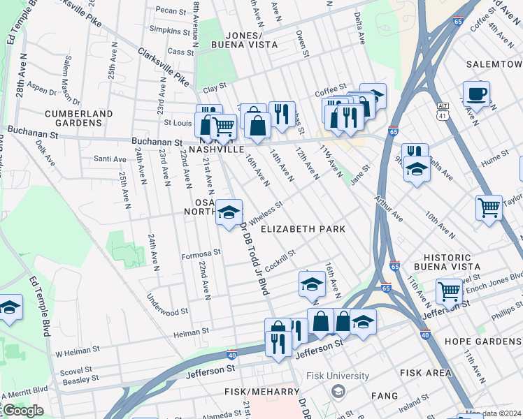 map of restaurants, bars, coffee shops, grocery stores, and more near 1702 17th Avenue North in Nashville