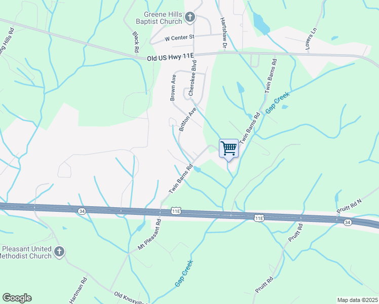 map of restaurants, bars, coffee shops, grocery stores, and more near 473 Britton Avenue in Greeneville