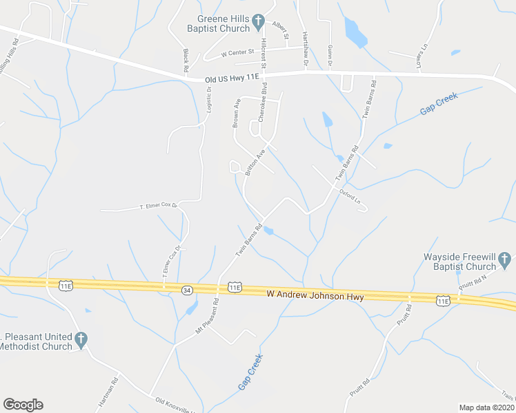map of restaurants, bars, coffee shops, grocery stores, and more near 473 Britton Avenue in Greeneville