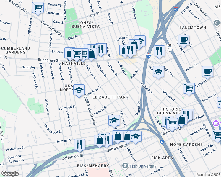 map of restaurants, bars, coffee shops, grocery stores, and more near 1618 14th Avenue in Nashville