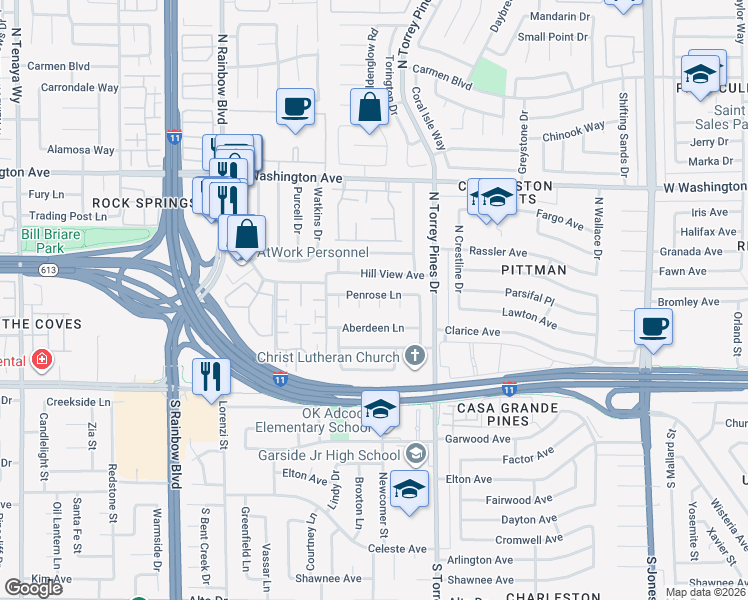 map of restaurants, bars, coffee shops, grocery stores, and more near 312 Julie Circle in Las Vegas