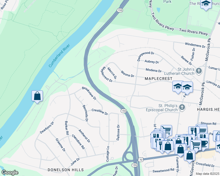 map of restaurants, bars, coffee shops, grocery stores, and more near 2200 Selma Avenue in Nashville