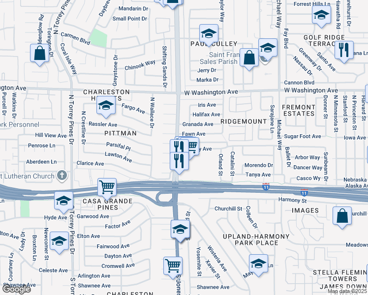 map of restaurants, bars, coffee shops, grocery stores, and more near 6008 Bromley Avenue in Las Vegas