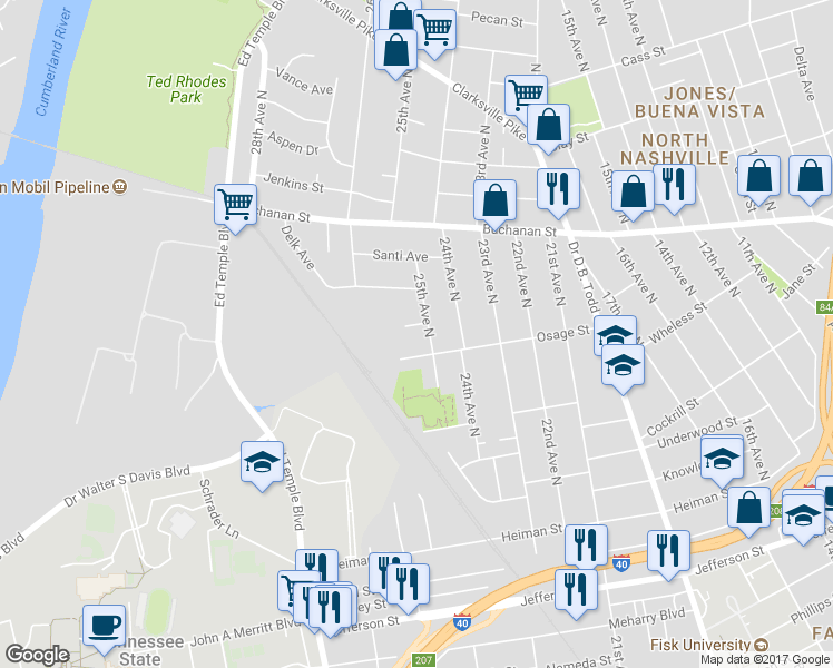 map of restaurants, bars, coffee shops, grocery stores, and more near 2505 Finland Street in Nashville