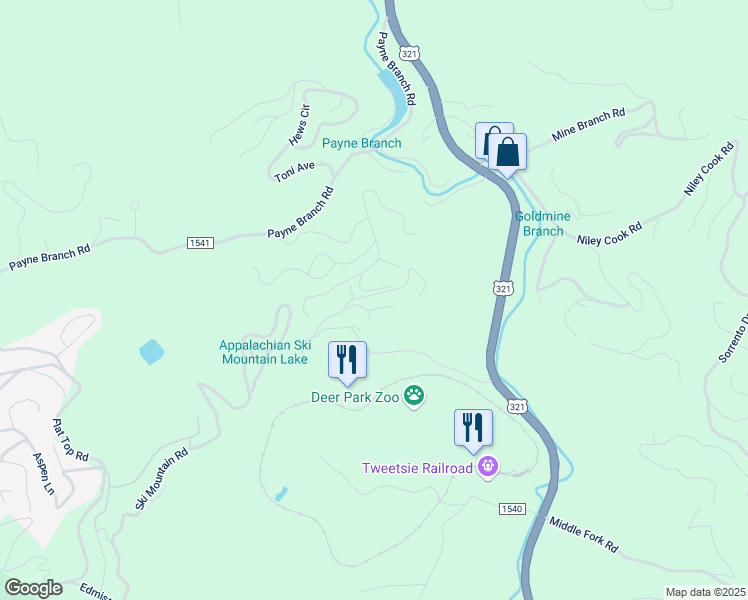 map of restaurants, bars, coffee shops, grocery stores, and more near 593 Fox Den Road in Blowing Rock