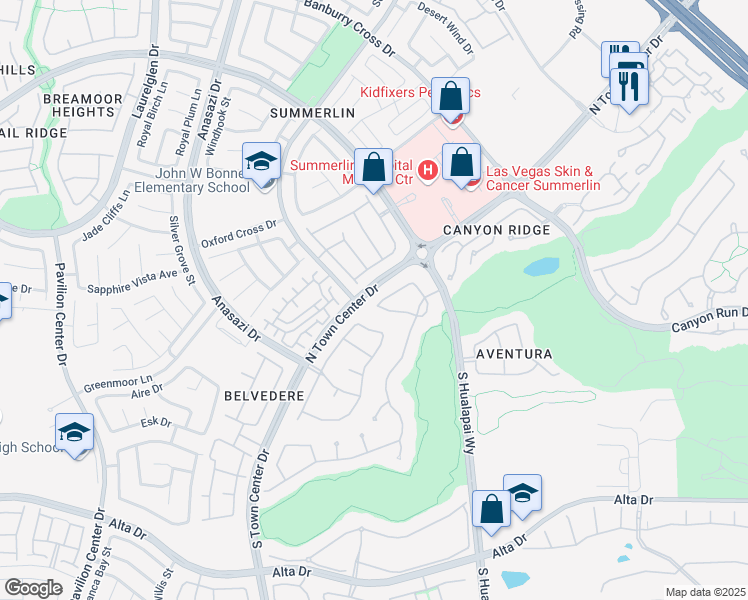 map of restaurants, bars, coffee shops, grocery stores, and more near 405 Grand Augusta Lane in Las Vegas