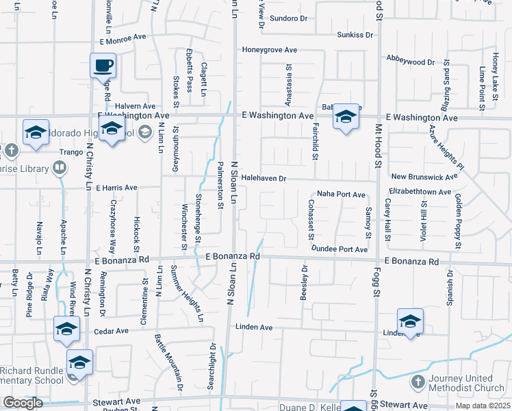 map of restaurants, bars, coffee shops, grocery stores, and more near 951 North Finchwood Lane in Las Vegas