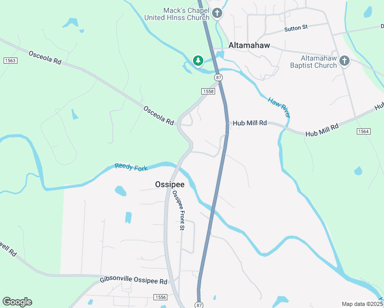 map of restaurants, bars, coffee shops, grocery stores, and more near 2733 Old North Carolina 87 Highway in Elon