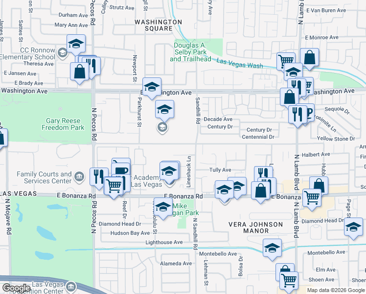 map of restaurants, bars, coffee shops, grocery stores, and more near 3933 East Harris Avenue in Las Vegas