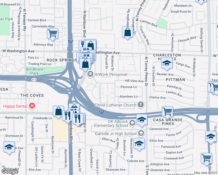 map of restaurants, bars, coffee shops, grocery stores, and more near 311 Brookside Lane in Las Vegas