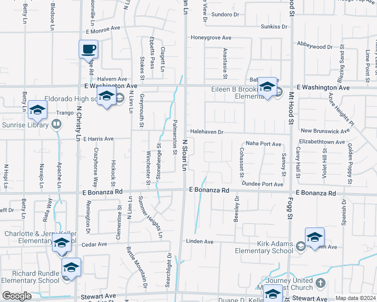 map of restaurants, bars, coffee shops, grocery stores, and more near 940 North Sloan Lane in Las Vegas