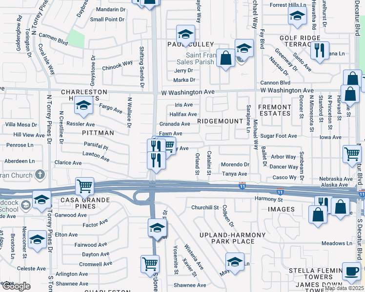 map of restaurants, bars, coffee shops, grocery stores, and more near 5812 Bromley Avenue in Las Vegas