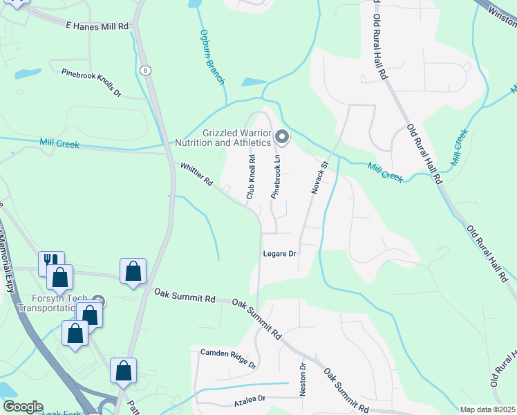 map of restaurants, bars, coffee shops, grocery stores, and more near 4465 Whittier Road in Winston-Salem