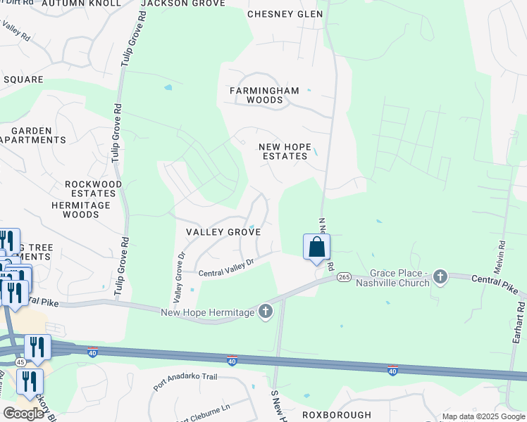 map of restaurants, bars, coffee shops, grocery stores, and more near 4651 Forest Ridge Drive in Nashville