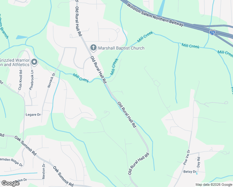map of restaurants, bars, coffee shops, grocery stores, and more near 5665 Old Rural Hall Road in Winston-Salem