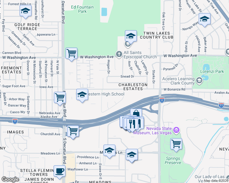 map of restaurants, bars, coffee shops, grocery stores, and more near 4313 West Bonanza Road in Las Vegas